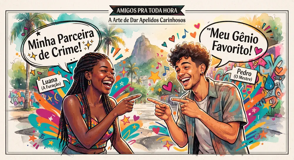 Amigos mostrando os apelidos que dão um ao outro