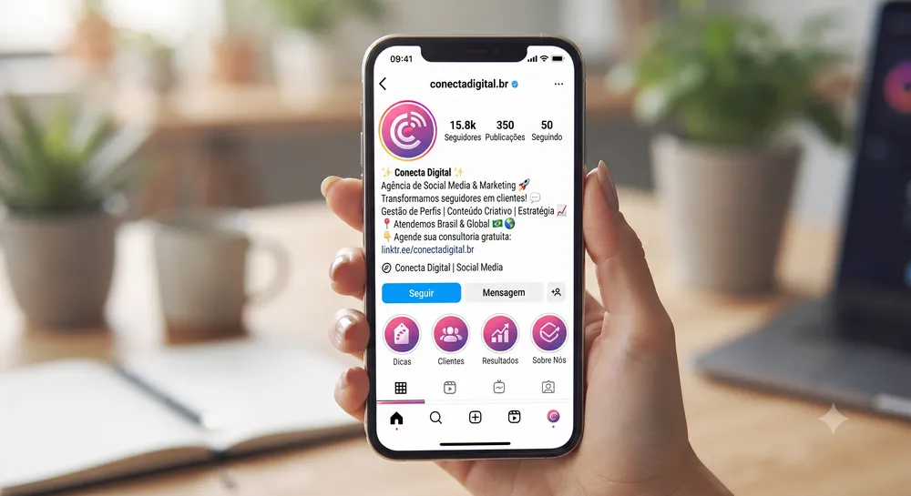 Tela de celular com exemplo de bio perfeita no Instagram