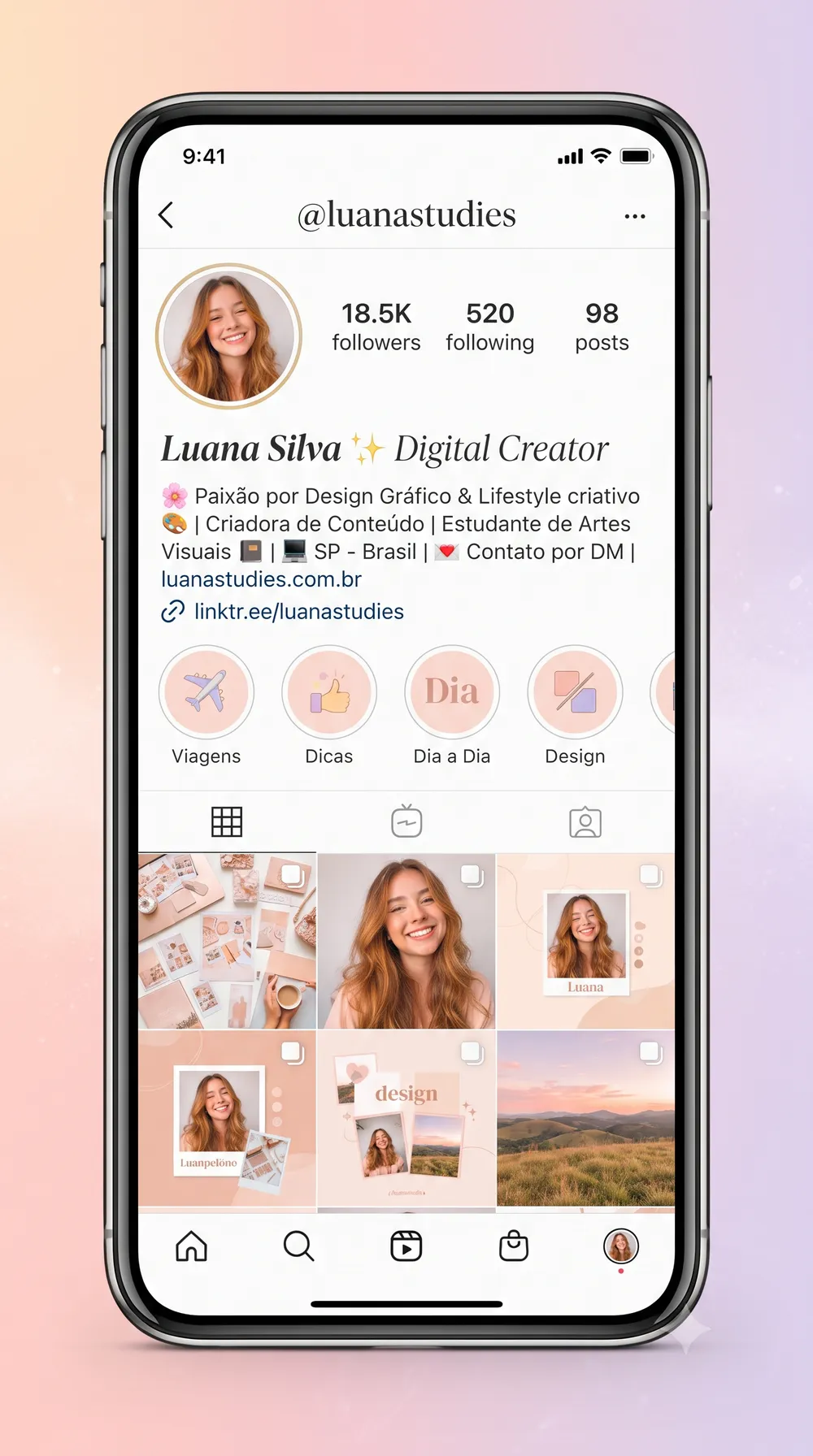 Celular mostrando bio do Instagram com fontes estilizadas
