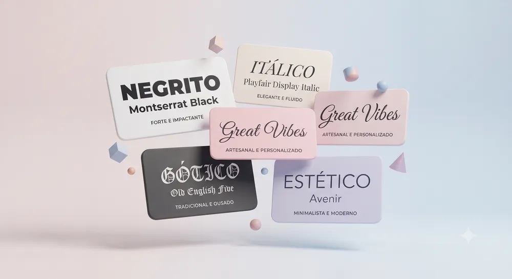Diferentes estilos de fonte em cartões flutuantes