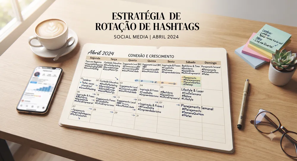 Calendário com estratégia de rotação diária de hashtags