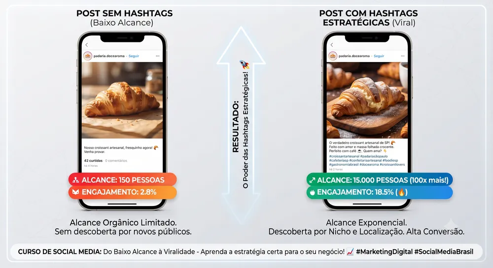 Comparação de alcance: sem hashtags versus com estratégia