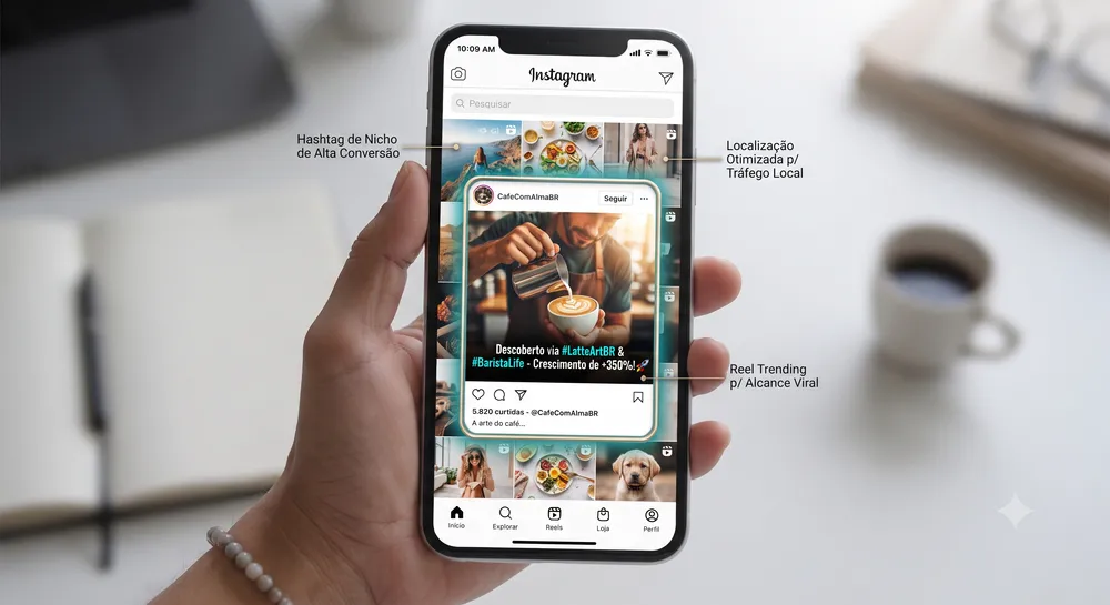 Post descoberto na página Explorar através de hashtags