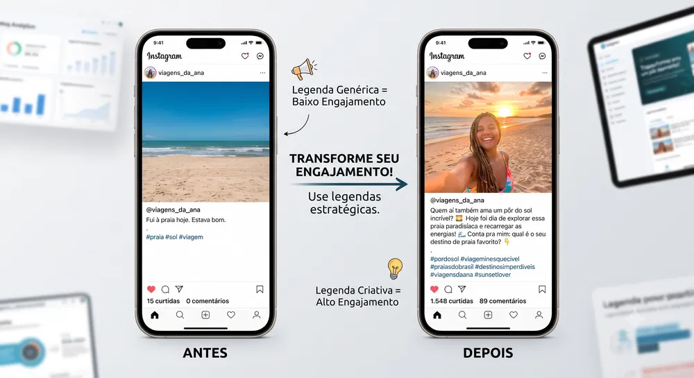 Comparação de engajamento: legenda genérica versus criativa