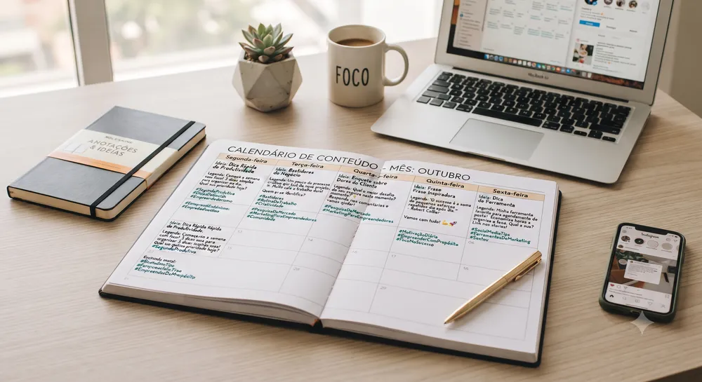 Calendário de planejamento com ideias de legendas