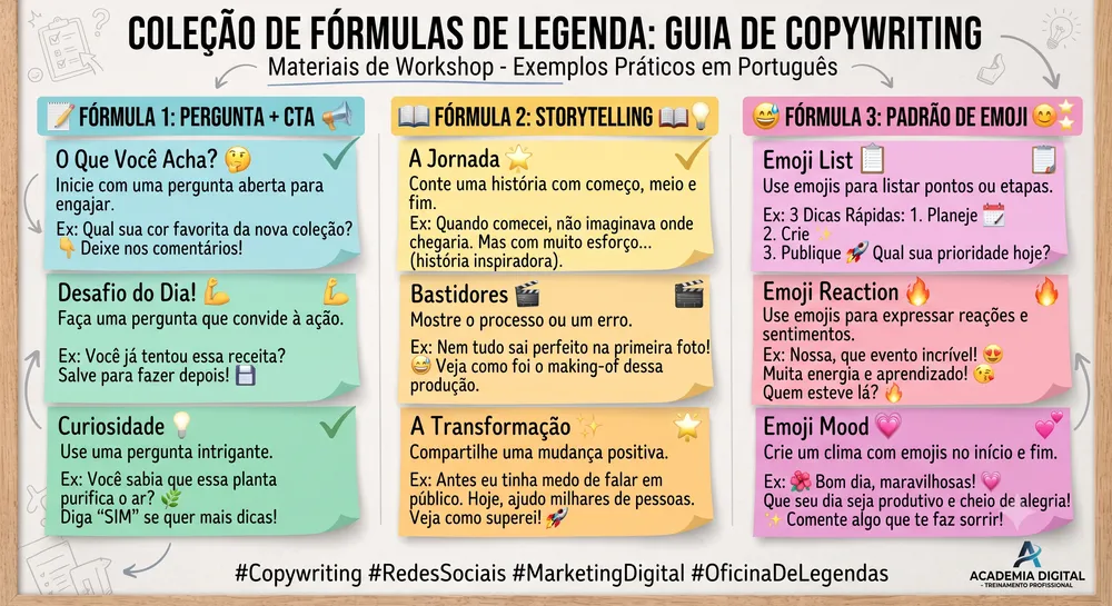 Fórmulas de legendas eficazes em post-its organizados