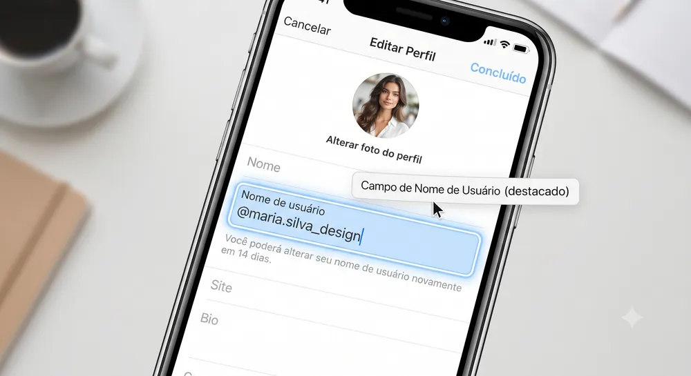 Tela de edição de perfil com campo de username destacado